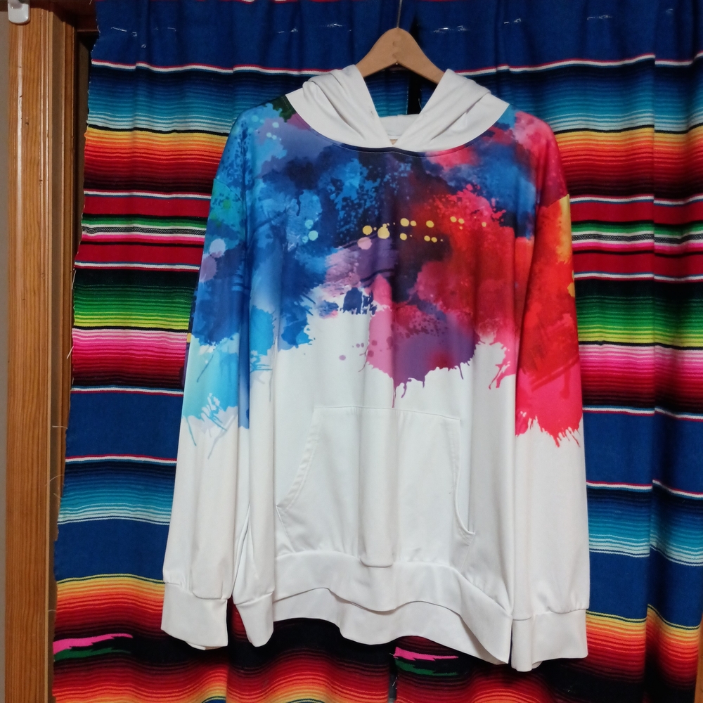 White Multi-Color Splash Pullover Hoodie